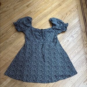 SHEIN Curve Black White Floral Puff Sleeve Fit & Flare Dress 1XL